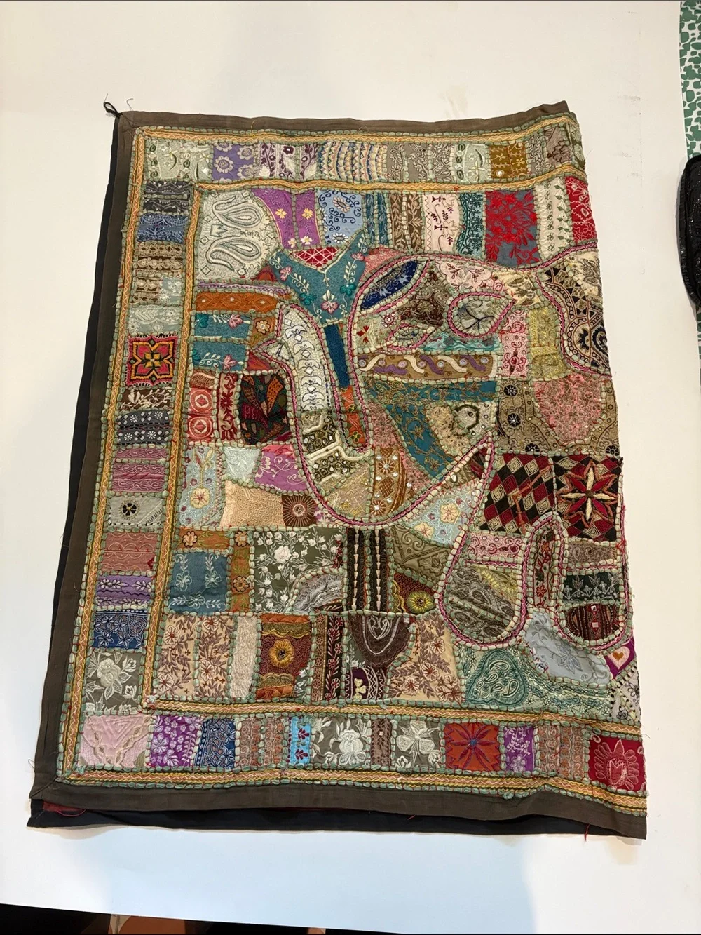 Embroidered Patchwork Textile Wall Hanging - Multicolor